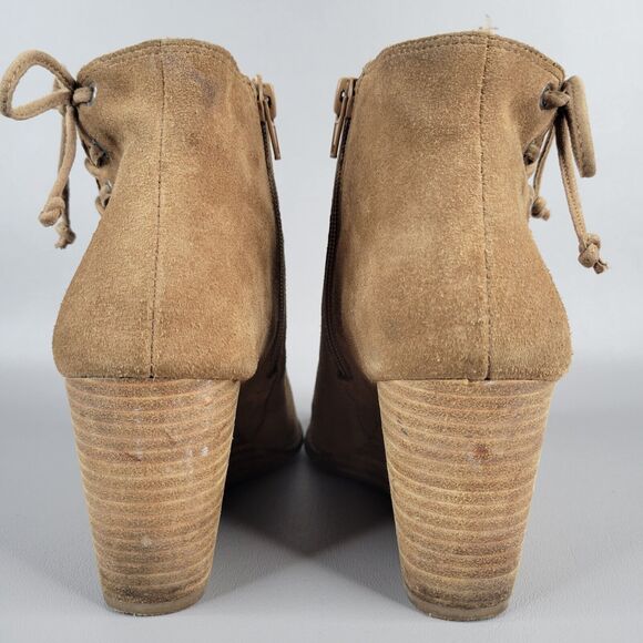 Lucky Brand Jaevin Suede Leather Side Zip Lace Peep Toe Wedge Heel Bootie 8.5 - Picture 7 of 12